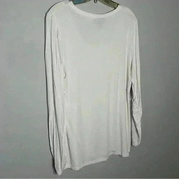 Attention Long Cinched Long Sleeve White Crew Neck Tee Shirt Suze L, EUC Comfy - Picture 3 of 6